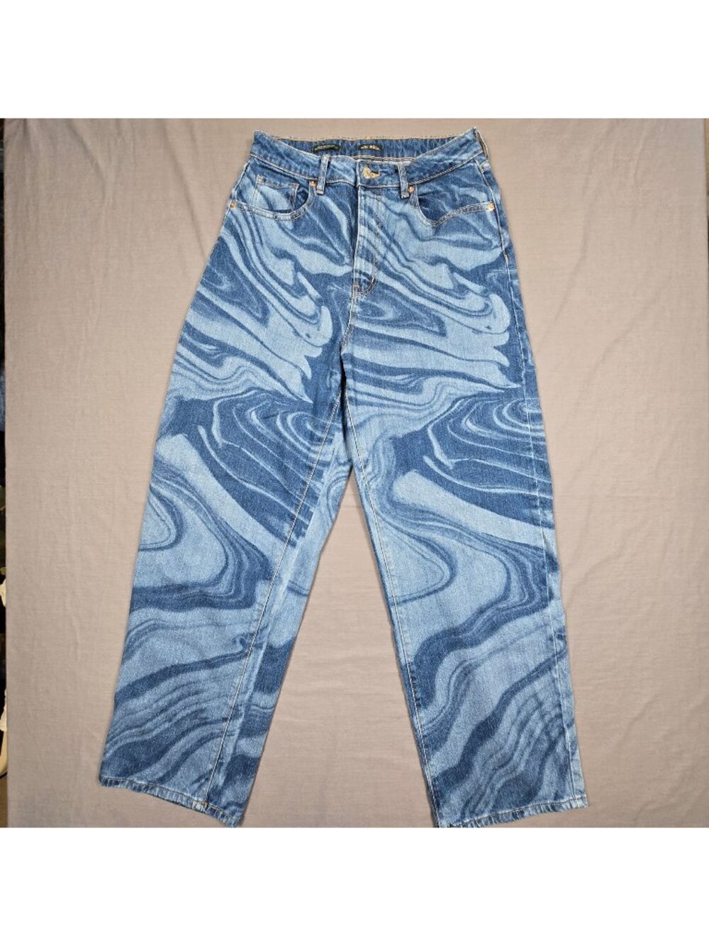 Wild Fable Womens Size 8 Baggy Jeans Blue Swirl Print Highest Rise Wide Leg